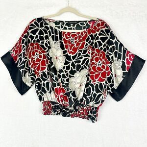 Vintage Y2K Rampage Satin Top Size Small Floral Kimono Sleeve Cropped